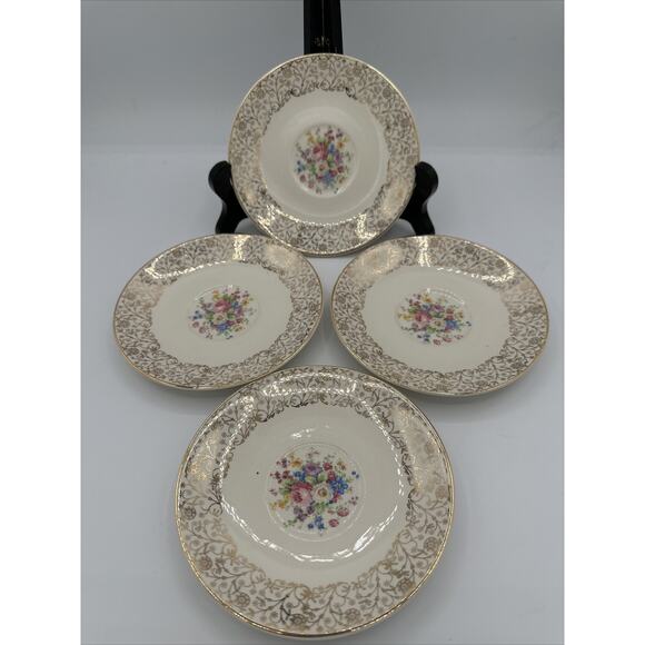Vintage Lot Of 4 Plates 6" Floral, 23 Karat Gold Century by Salem USA - Picture 1 of 7